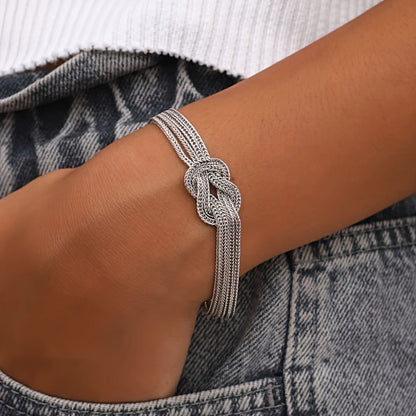 Bracelet for Women - 925 Sterling Silver Double Layer Serpentine Chain for - Boho Hip Hop Knot - product detail view 8