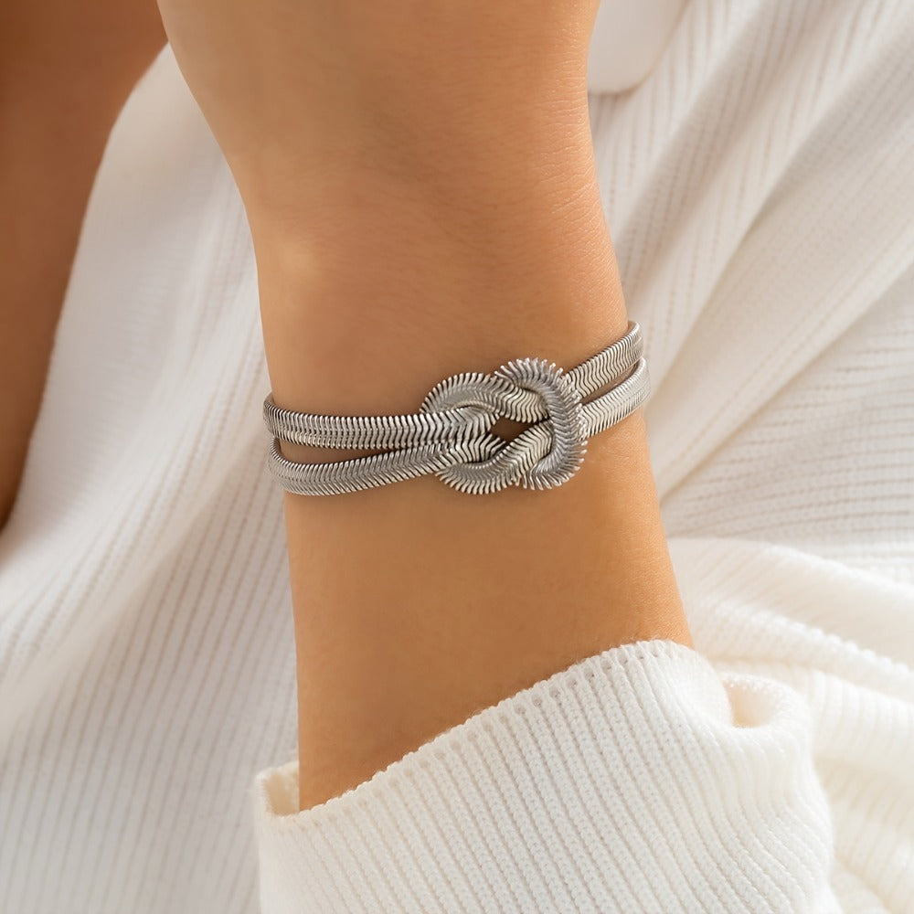 Bracelet for Women - 925 Sterling Silver Double Layer Serpentine Chain for - Boho Hip Hop Knot - product detail view 13