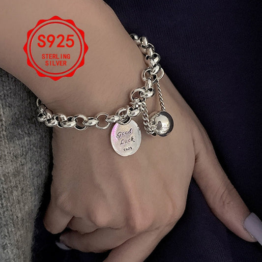 Bracelet for Women - 925 Sterling Silver Good Luck Charm Hip Hop Ball Pendant for , Trendy & - main product view