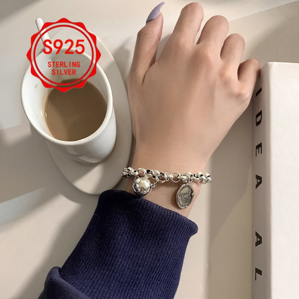 Bracelet for Women - 925 Sterling Silver Good Luck Charm Hip Hop Ball Pendant for , Trendy & - product detail view 2