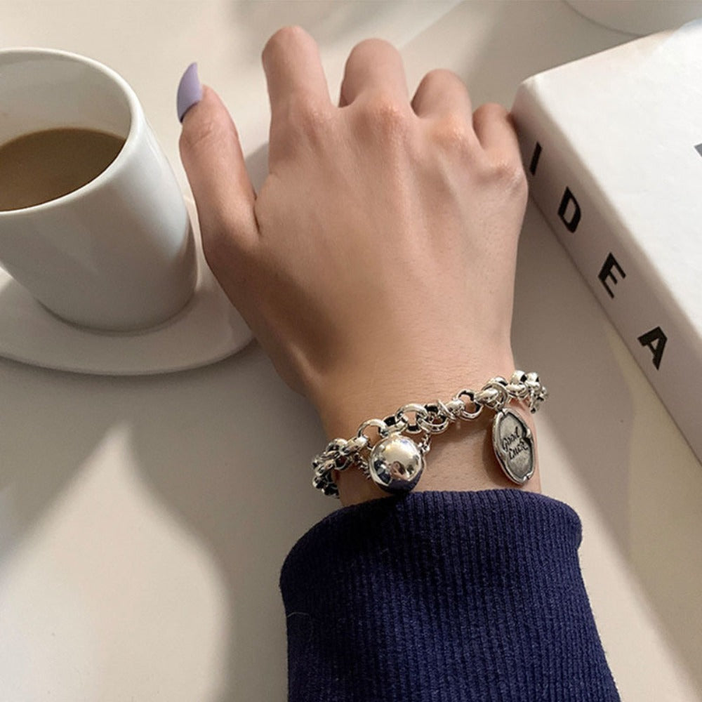 Bracelet for Women - 925 Sterling Silver Good Luck Charm Hip Hop Ball Pendant for , Trendy & - product detail view 5