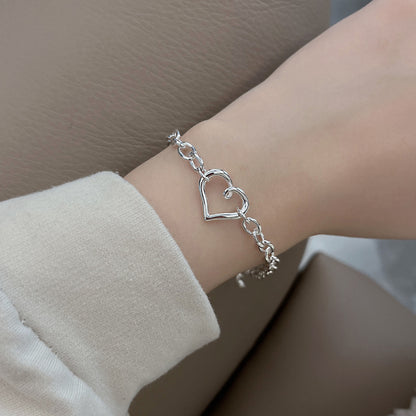 Bracelet for Women - 925 Sterling Silver Hollow Heart Minimalist Hypoallergenic Open Heart - product detail view 8
