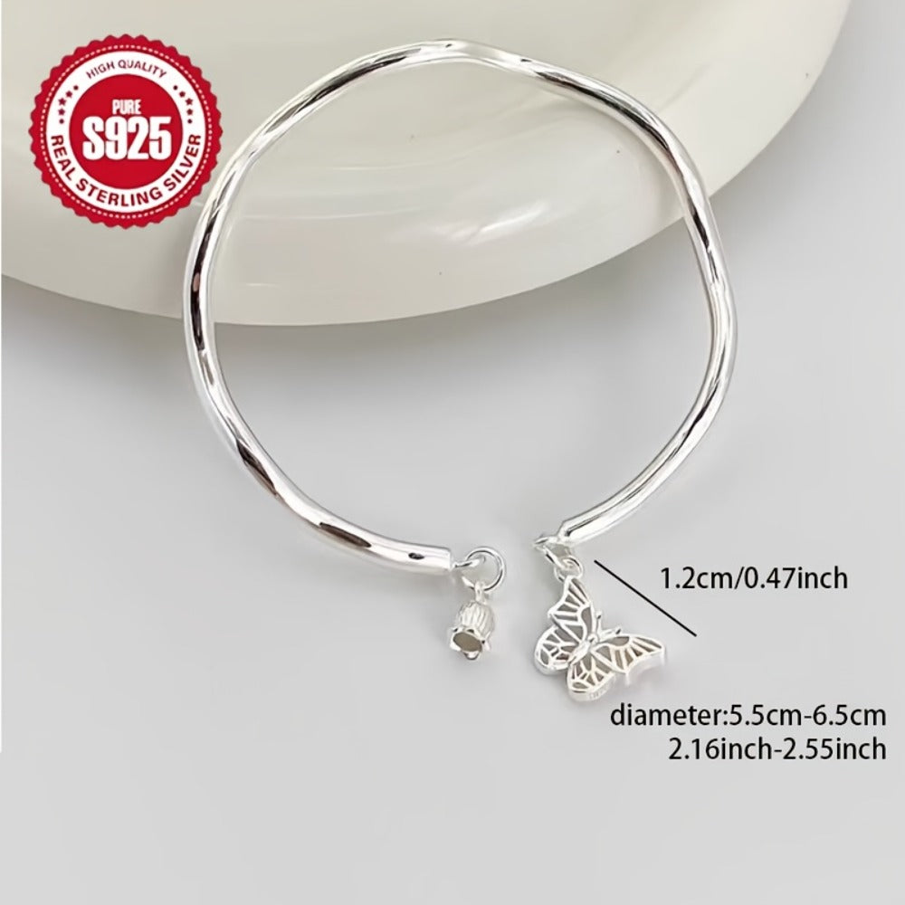 Bracelet for Women - 925 Sterling Silver Lily of the Valley Open Bangle Hypoallergenic Forest - product detail view 3