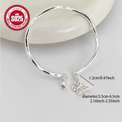 Bracelet for Women - 925 Sterling Silver Lily of the Valley Open Bangle Hypoallergenic Forest - product detail view 6
