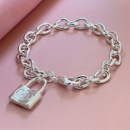 Bracelet for Women - 925 Sterling Silver Lock Clasp - Korean Style Pendant Chain for - product detail view 7
