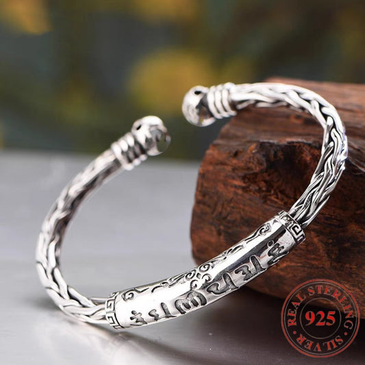 Bracelet for Women - 925 Sterling Silver Motto for Six Character Engraved Retro Minimalist - main product view