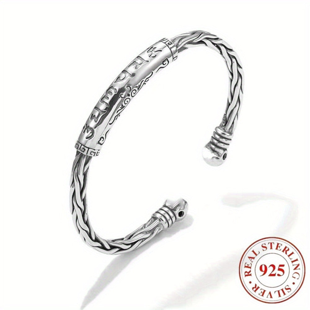 Bracelet for Women - 925 Sterling Silver Motto for Six Character Engraved Retro Minimalist - product detail view 5