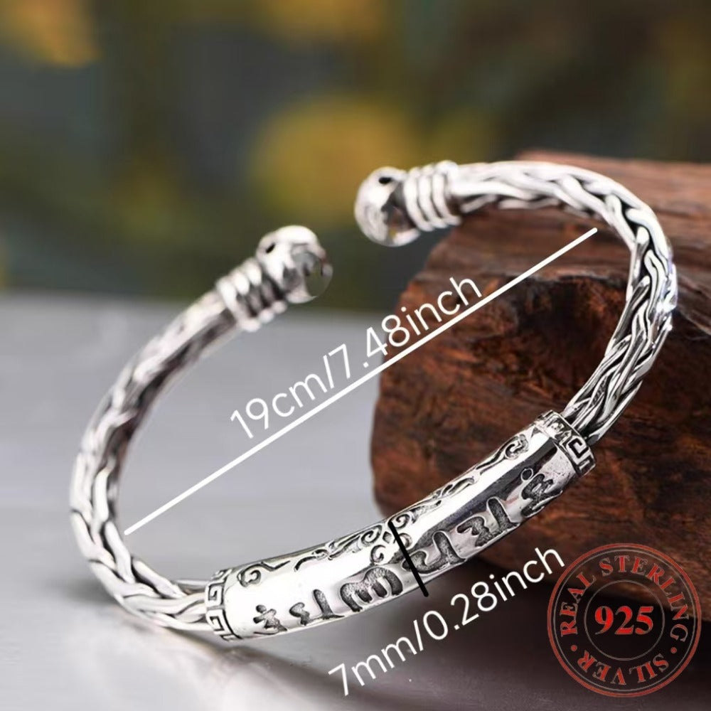 Bracelet for Women - 925 Sterling Silver Motto for Six Character Engraved Retro Minimalist - product detail view 10