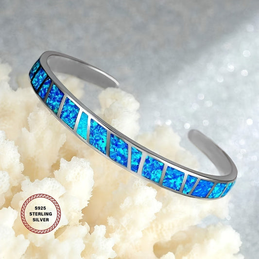 Bracelet for Women - 925 Sterling Silver Opal Adjustable Vintage Chain for , Elegant Blue Pink - main product view