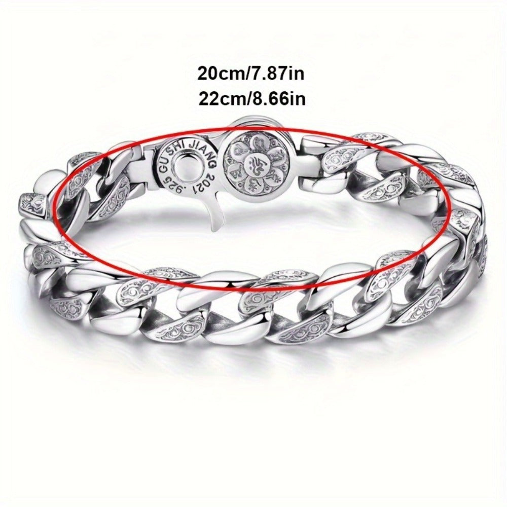 Bracelet for Men - 925 Sterling Silver for - Polished Silver Chain Wristband, Adjustable - product detail view 2