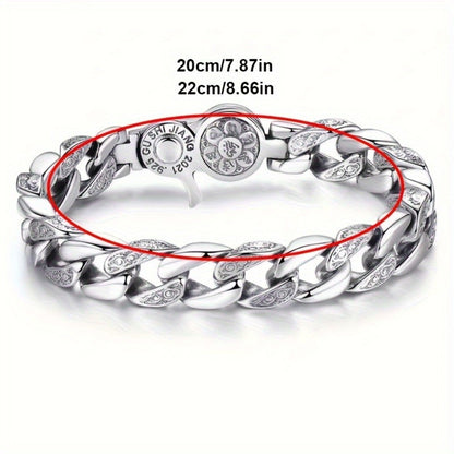 Bracelet for Men - 925 Sterling Silver for - Polished Silver Chain Wristband, Adjustable - product detail view 2