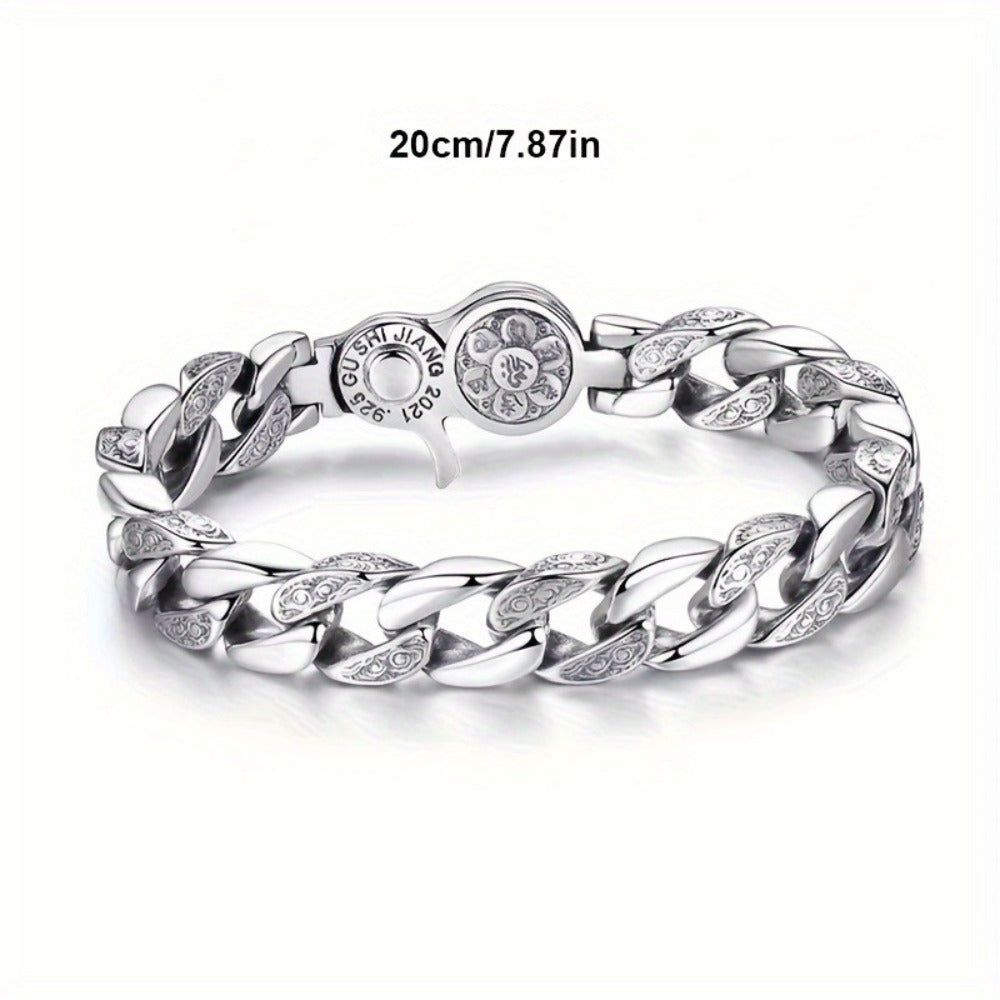 Bracelet for Men - 925 Sterling Silver for - Polished Silver Chain Wristband, Adjustable - product detail view 3