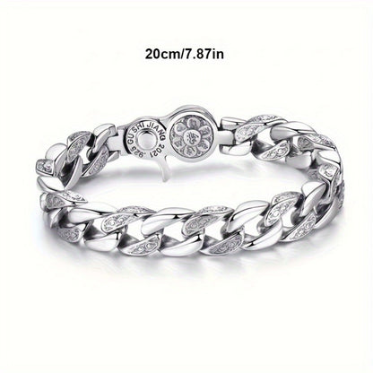 Bracelet for Men - 925 Sterling Silver for - Polished Silver Chain Wristband, Adjustable - product detail view 3