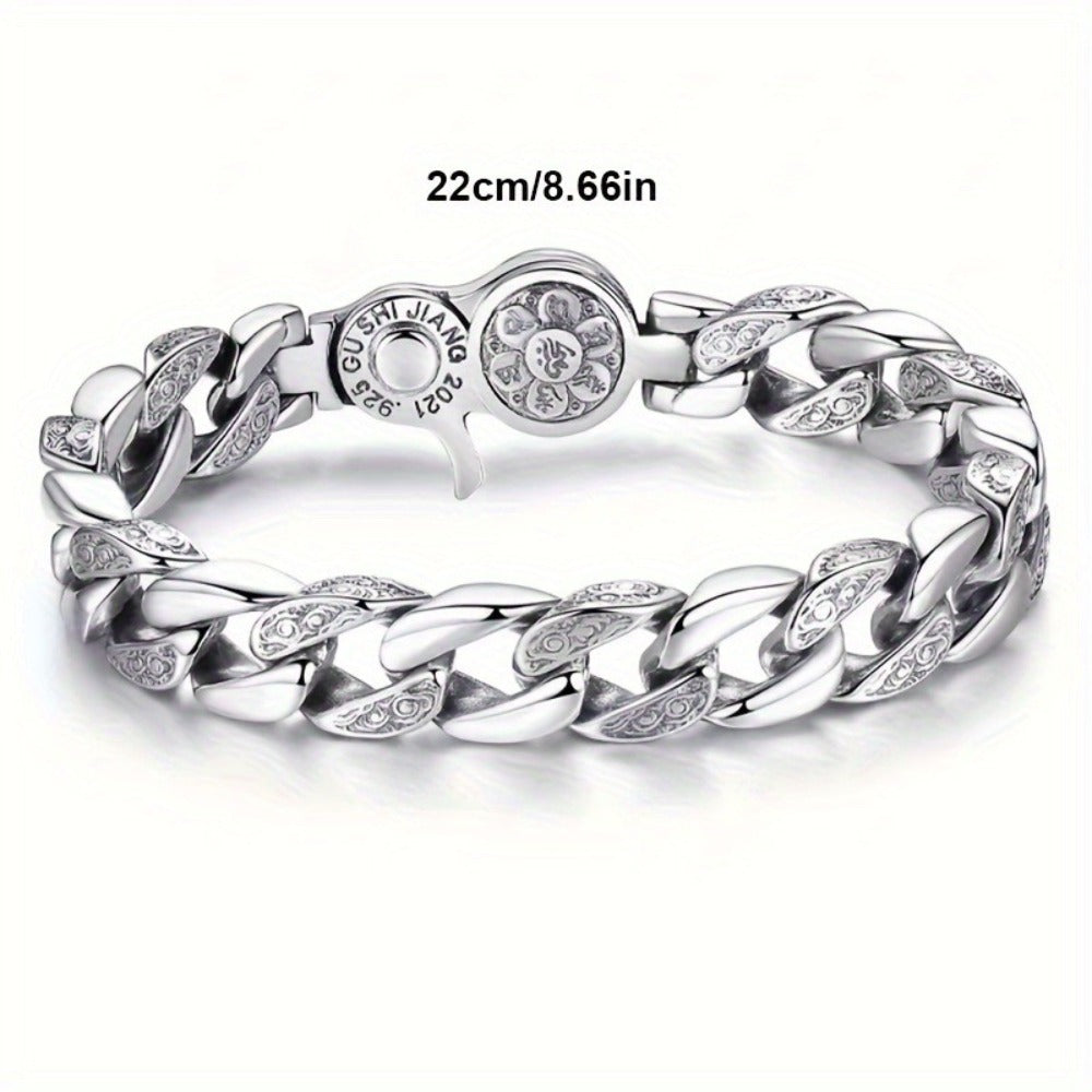 Bracelet for Men - 925 Sterling Silver for - Polished Silver Chain Wristband, Adjustable - product detail view 4