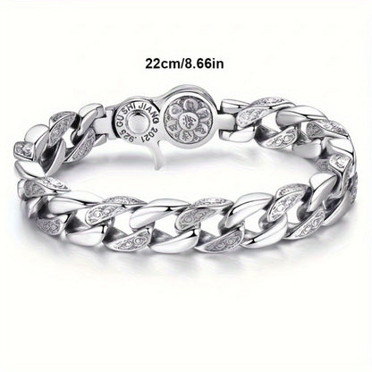 Bracelet for Men - 925 Sterling Silver for - Polished Silver Chain Wristband, Adjustable - product detail view 4