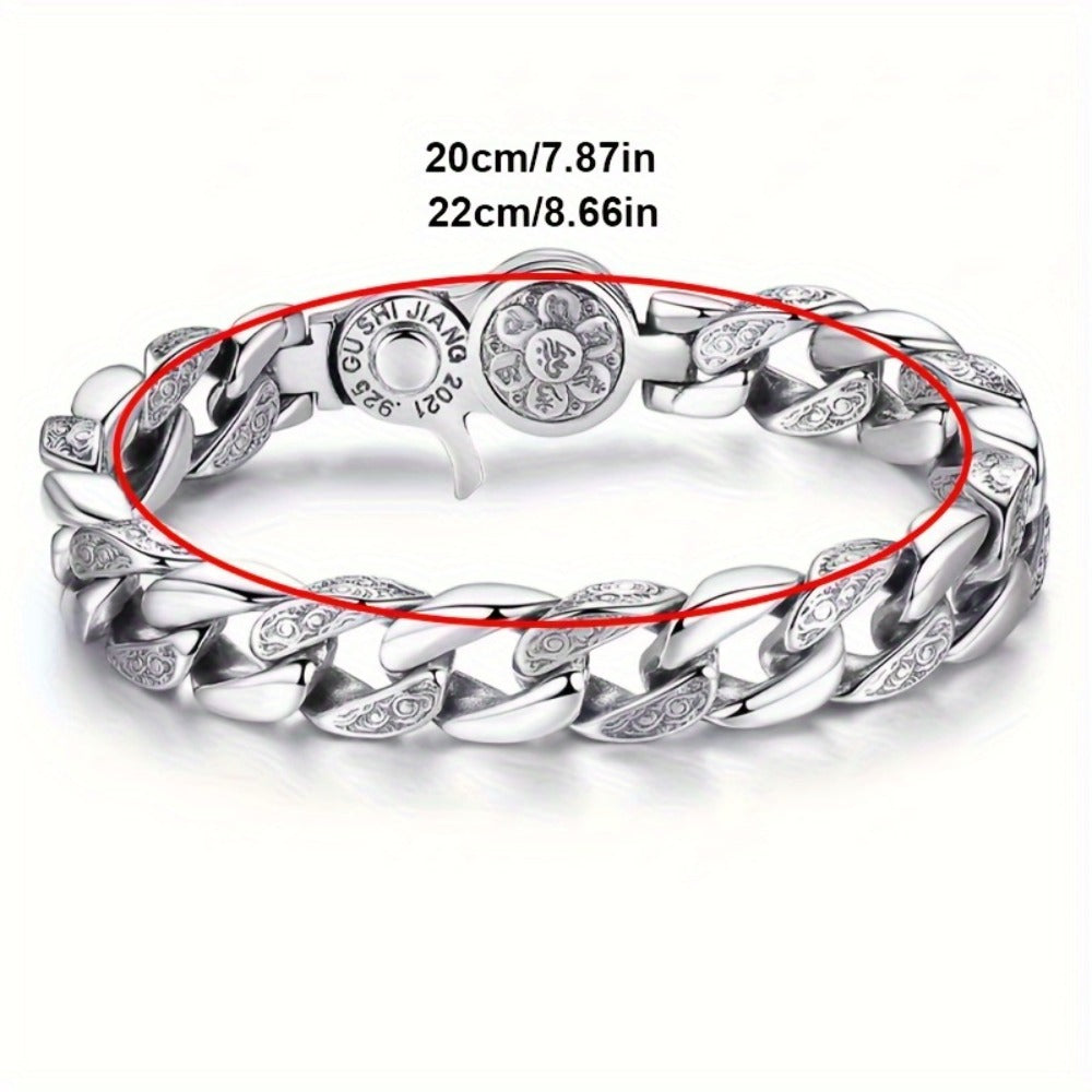 Bracelet for Men - 925 Sterling Silver for - Polished Silver Chain Wristband, Adjustable - product detail view 10