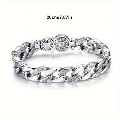 Bracelet for Men - 925 Sterling Silver for - Polished Silver Chain Wristband, Adjustable - product detail view 13