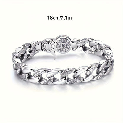 Bracelet for Men - 925 Sterling Silver for - Polished Silver Chain Wristband, Adjustable - product detail view 15