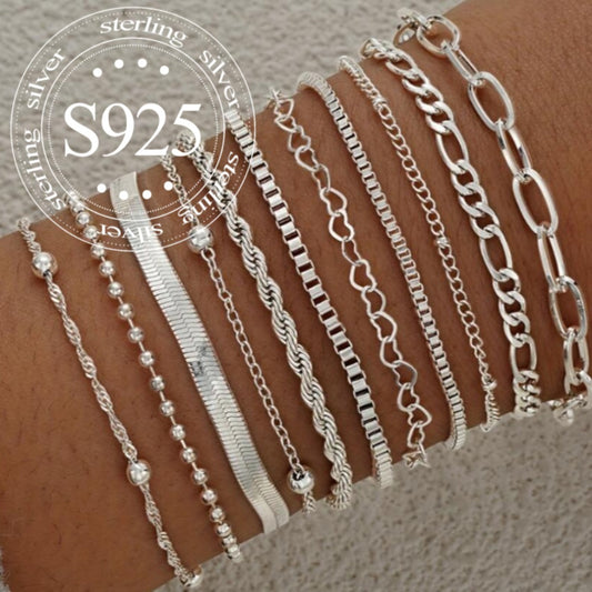 Bracelet for Women - 925 Sterling Silver Set for 11pcs Twisted Snake Chain Bangles, Boho - main product view
