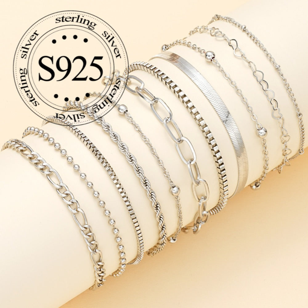 Bracelet for Women - 925 Sterling Silver Set for 11pcs Twisted Snake Chain Bangles, Boho - product detail view 2