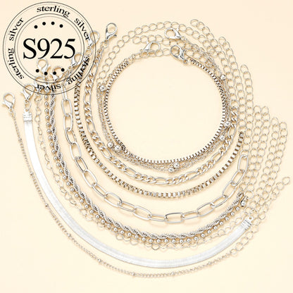 Bracelet for Women - 925 Sterling Silver Set for 11pcs Twisted Snake Chain Bangles, Boho - product detail view 3