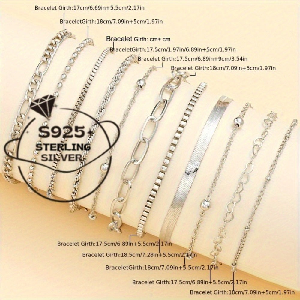 Bracelet for Women - 925 Sterling Silver Set for 11pcs Twisted Snake Chain Bangles, Boho - product detail view 5