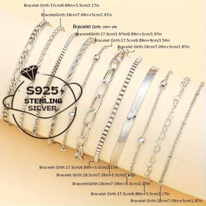 Bracelet for Women - 925 Sterling Silver Set for 11pcs Twisted Snake Chain Bangles, Boho - product detail view 5