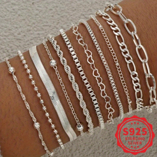 Bracelet for Women - 925 Sterling Silver Snake Chain Set 11 Pieces for - Twisted Rope & Snake - main product view