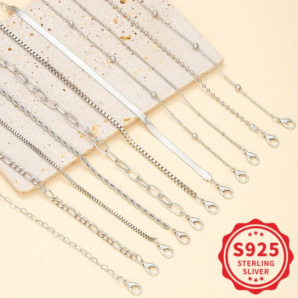 Bracelet for Women - 925 Sterling Silver Snake Chain Set 11 Pieces for - Twisted Rope & Snake - product detail view 2