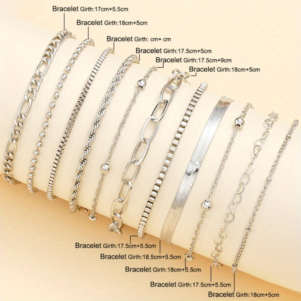 Bracelet for Women - 925 Sterling Silver Snake Chain Set 11 Pieces for - Twisted Rope & Snake - product detail view 5