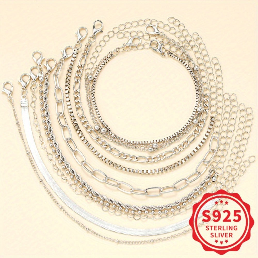 Bracelet for Women - 925 Sterling Silver Snake Chain Set 11 Pieces for - Twisted Rope & Snake - product detail view 7
