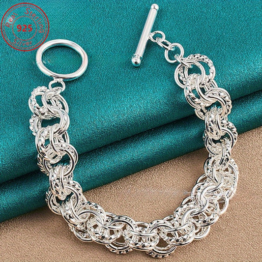Bracelet for Women - 925 Sterling Silver Twisted Set of 2 Minimalist Double Ring Bangle for - main product view