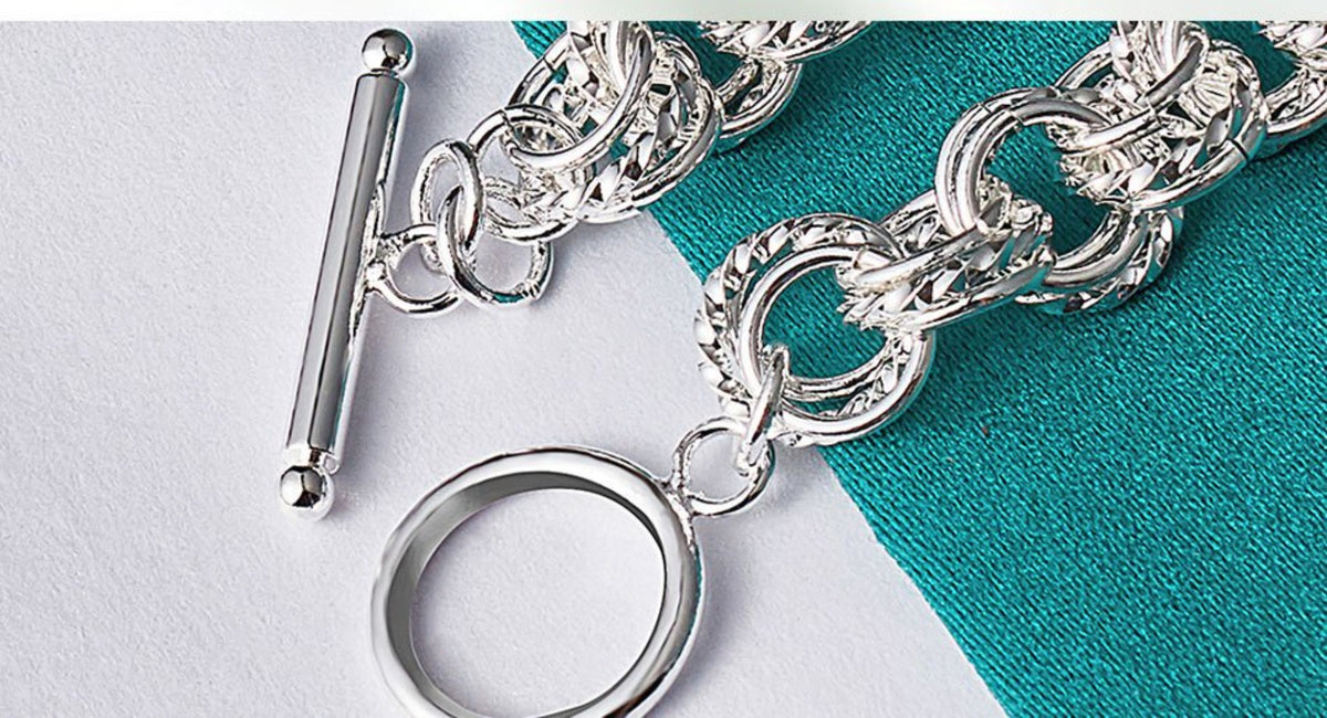 Bracelet for Women - 925 Sterling Silver Twisted Set of 2 Minimalist Double Ring Bangle for - product detail view 8