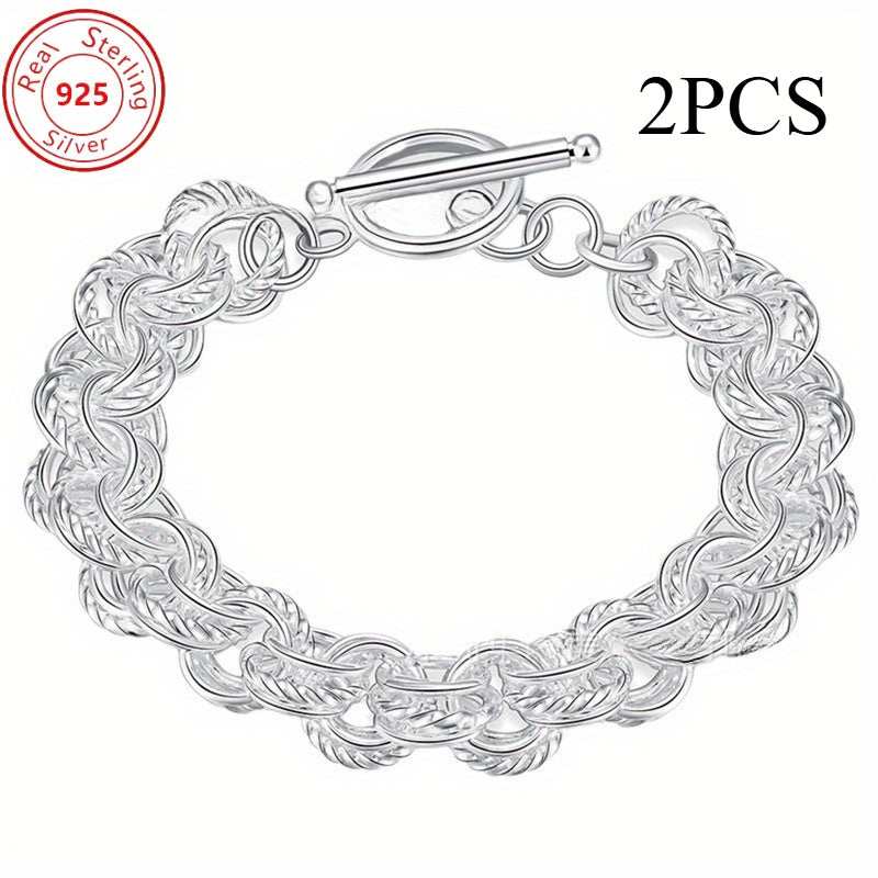 Bracelet for Women - 925 Sterling Silver Twisted Set of 2 Minimalist Double Ring Bangle for - product detail view 10
