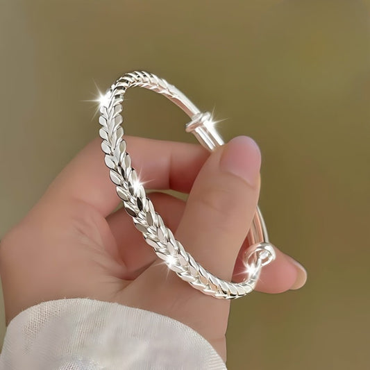 Bracelet for Women - 999 Pure Sterling Silver Adjustable for | Bohemian Wheat Ear Chain Bangle - main product view