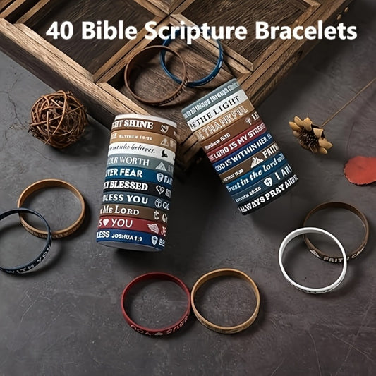 Bracelet for Men - Bible Verse Silicone 40pcs - Colorful Inspirational Christian Wristbands - main product view