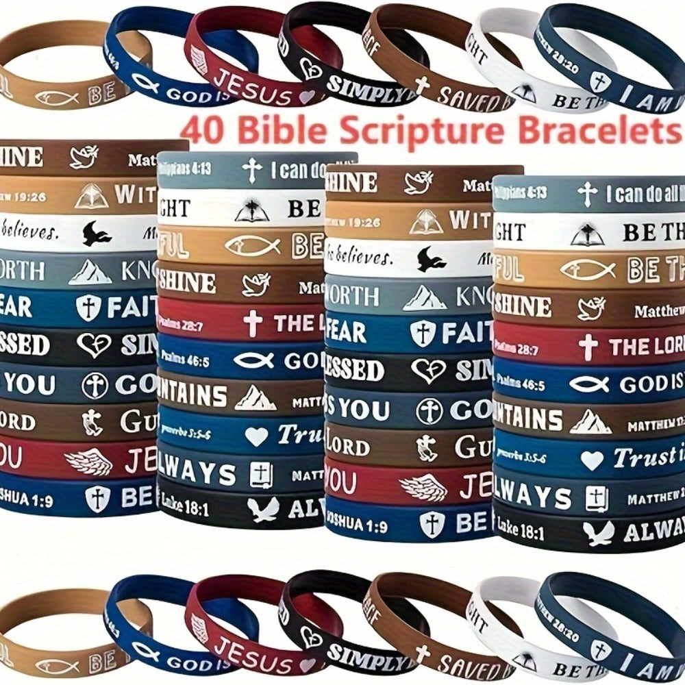 Bracelet for Men - Bible Verse Silicone 40pcs - Colorful Inspirational Christian Wristbands - product detail view 2