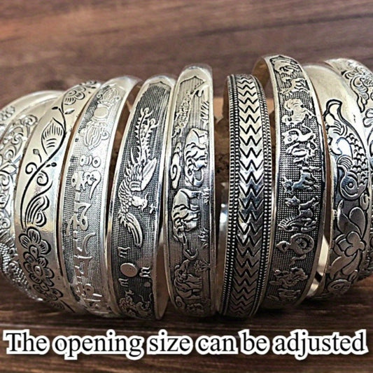 Bracelet for Women - Boho Set for 5pcs Retro Ethnic Hollow Engraved Adjustable Opening Bangles - main product view