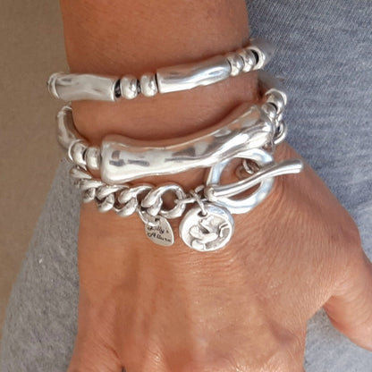 Bracelet for Women - Chunky Bangle Set 3pcs S925 Sterling Silver for - Stackable Hip Hop - product detail view 9