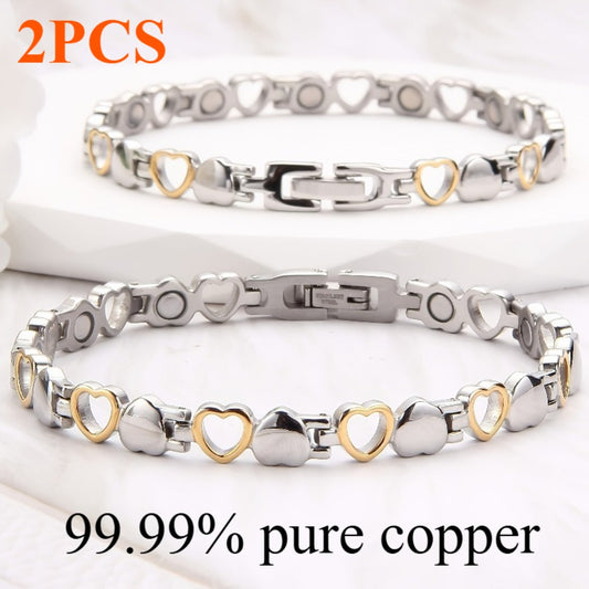 Bracelet for Women - Copper Heart Magnetic 2pcs for - 99.99% Pure Copper Boho Vintage Hollow - main product view