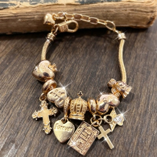 Bracelet for Women - Cross Bible Charm for - Adjustable Religious Jewelry with Angel Crown & - main product view