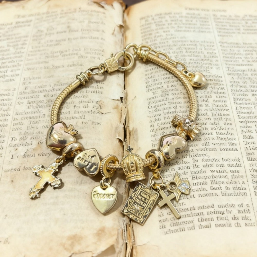 Bracelet for Women - Cross Bible Charm for - Adjustable Religious Jewelry with Angel Crown & - product detail view 2