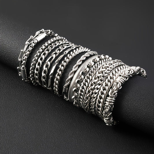 Bracelet for Men - Cuban Chain for 12pcs Set - Stainless Steel Hip Hop Street Style Wrist - main product view