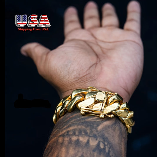 Bracelet for Men - Cuban Chain 18K Gold Plated Stainless Steel Hip Hop 8-20mm Width 7.5 8.5 - main product view