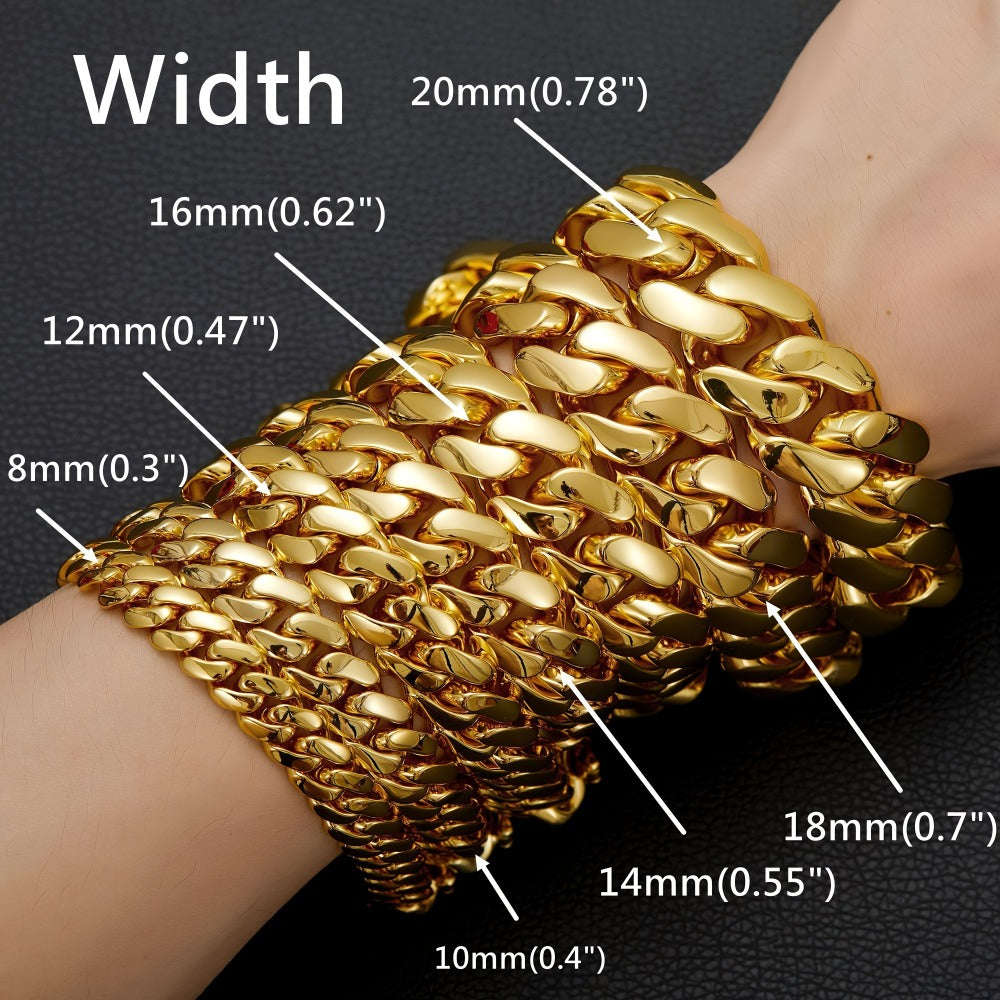 Bracelet for Men - Cuban Chain 18K Gold Plated Stainless Steel Hip Hop 8-20mm Width 7.5 8.5 - product detail view 2