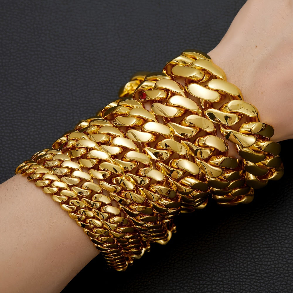 Bracelet for Men - Cuban Chain 18K Gold Plated Stainless Steel Hip Hop 8-20mm Width 7.5 8.5 - product detail view 4