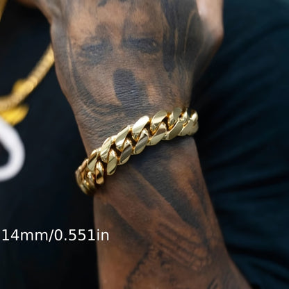 Bracelet for Men - Cuban Chain 18K Gold Plated Stainless Steel Hip Hop 8-20mm Width 7.5 8.5 - product detail view 5