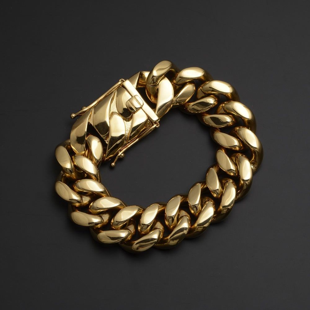 Bracelet for Men - Cuban Chain 18K Gold Plated Stainless Steel Hip Hop 8-20mm Width 7.5 8.5 - product detail view 6