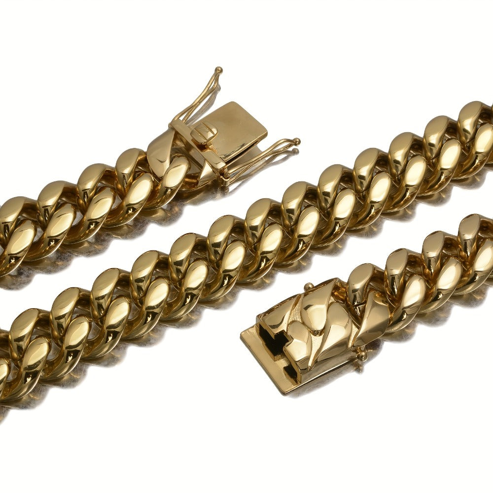 Bracelet for Men - Cuban Chain 18K Gold Plated Stainless Steel Hip Hop 8-20mm Width 7.5 8.5 - product detail view 8