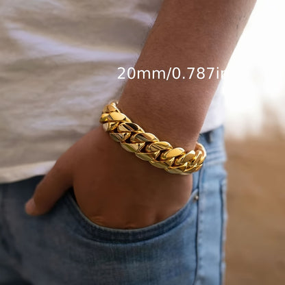Bracelet for Men - Cuban Chain 18K Gold Plated Stainless Steel Hip Hop 8-20mm Width 7.5 8.5 - product detail view 9